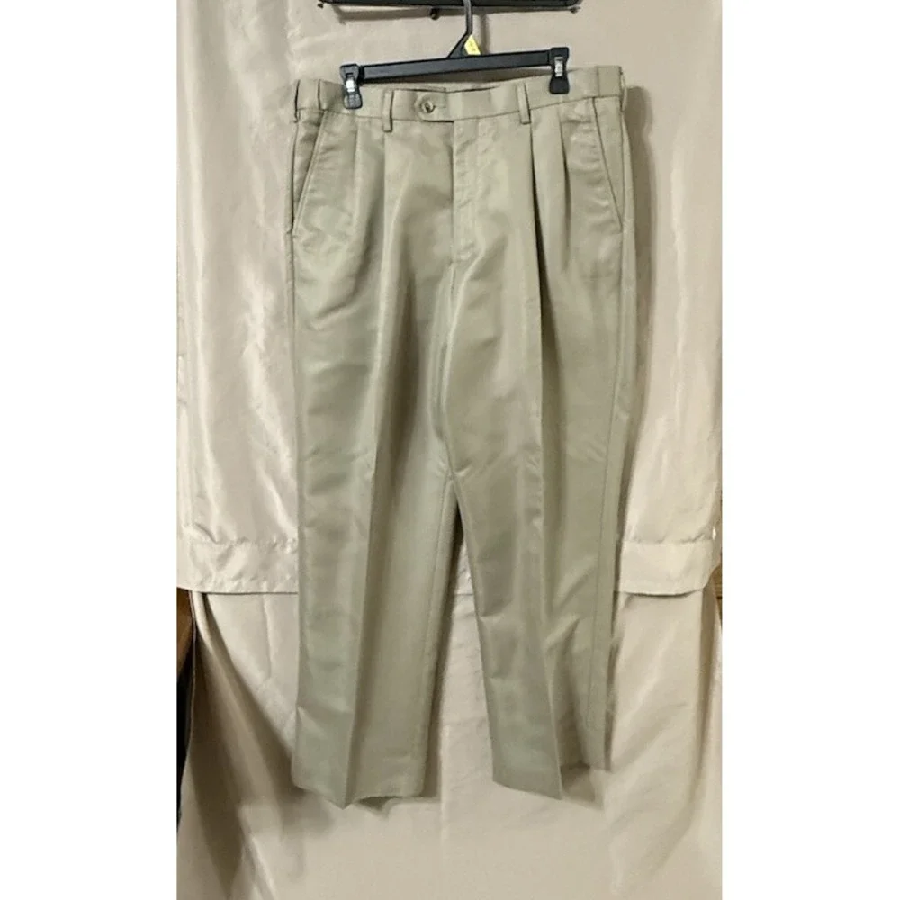 PERRY ELLIS PORTFOLIO Men's Tan Pleated-Front Classic-Fit Dress Pants SZ 33x29